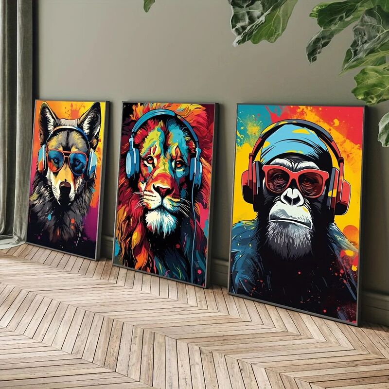 Modern Art Headphones Animal Tiger Wolf Chimpanzee Game Painting Bedroom Living Room Corridor Hanging Painting Wall Art Modern Art Headphones Animal Tiger Wolf Chimpanzee Game Painting Bedroom Living Room Corridor Hanging Painting Wall Art