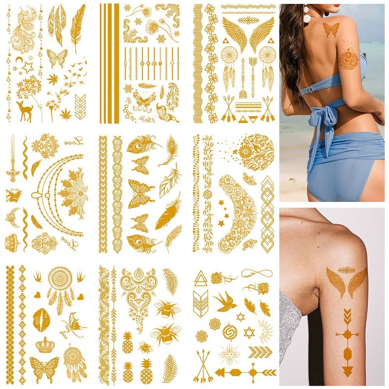New single bronzing tattoo stickers suit water transfer simulation European and American cross-border in stock golden beach party stickers