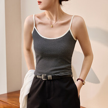 #甄品质 无惧货比 高支纯棉#细条纹吊带背心女夏高腰短款性感外穿