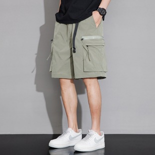 Summer Men's Solid Color Multi-Pocket Cargo Shorts Simple Casual Versatile Trendy Brand Popular Five-Point Sports Shorts