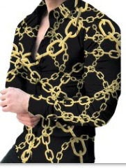 Europa y América primavera nuevo tigre comercio exterior transfronterizo hombres camisa de impresión digital 3D camisa de manga larga para jóvenes hombres