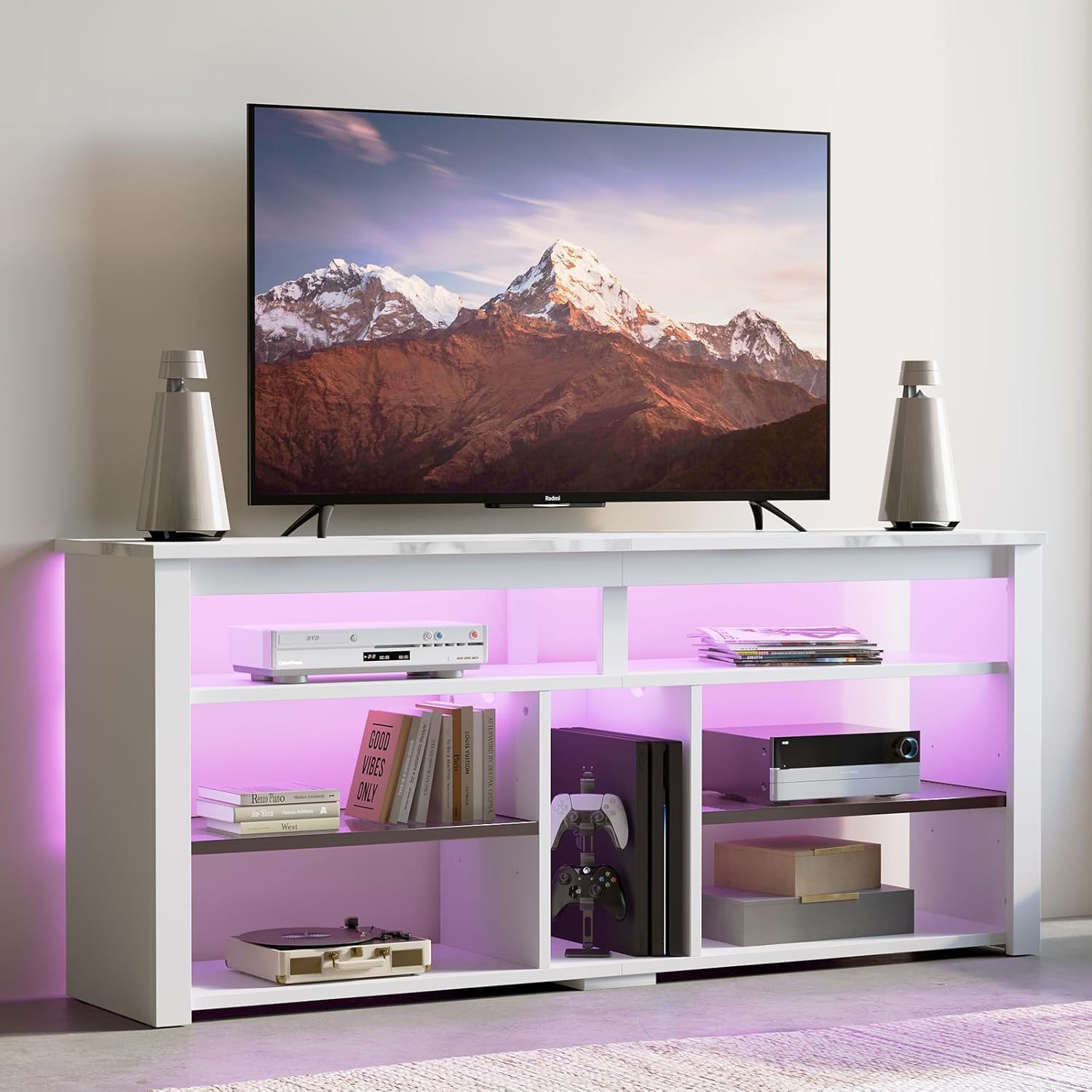 Tv Console with Storage Space, Adjustable Shelves, Media Tv Cabinet for Living Room, Modern and Simple