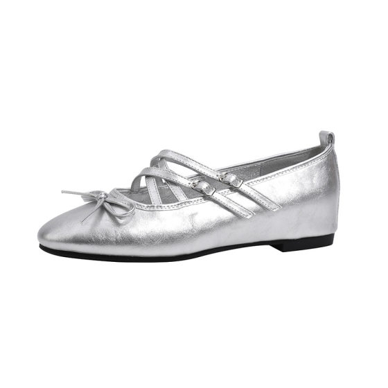Chanel Style Bow Round-toe Shallow Ballet Shoes Flat Soft-soled Single-layer Shoes Women's Cross Strap Height Increasing Mary Jane Shoes