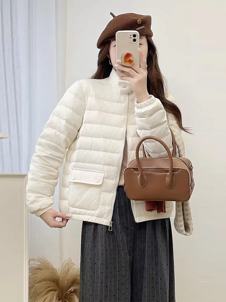 羽绒棉服女款2025秋冬新款女装棉衣棉袄纯色加厚立领夹棉外套