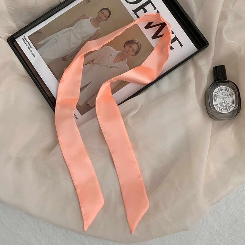 Pañuelo de seda de imitación, tira larga, sentido avanzado, nuevo estilo, color sólido, protección para el cuello, bufanda pequeña, bolsa atada, cinta para el cabello, diadema, cabello atado
