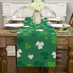 聖帕特里克節桌旗愛爾蘭綠色幸運草圖案隔熱防污亞麻桌布家居裝飾