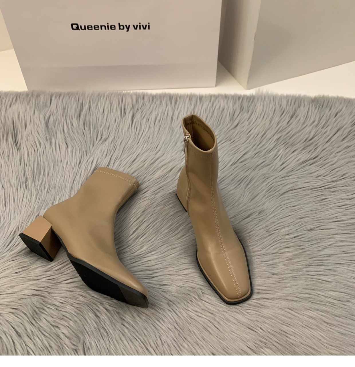 ShoeVault High Heel White Martin Short French Style Ankle Spring Summer Fleece-Lined New Slim Women's Boots_vogvips.com