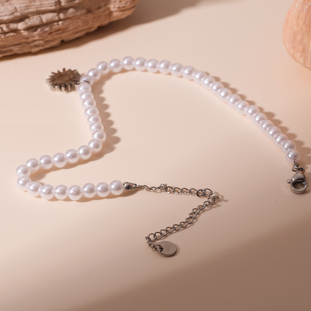 Amazon joyería de temperamento transfronterizo perla de una sola capa accesorios de girasol de acero inoxidable tobillera al por mayor 18K