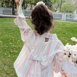 女童彩条防晒衣夏季新款时尚小女孩洋气上衣中小儿童装外套潮