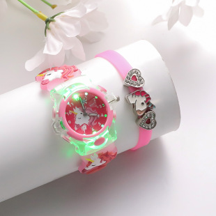 New 3D Stereo Cartoon Pony Silicone Kidsren's Watch with Heart Bracelet Set 2Pcs/Set