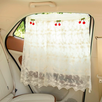 Embroidered Summer Car Sunshade Curtain: Car curtains - lace-knitting-fresh-b-cherry-double-double-open