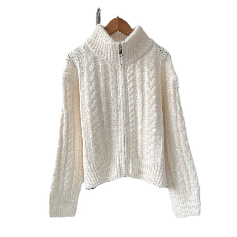Demi-season retro cardigan with zipper, short sweater, jacket, Korean style, high-quality style