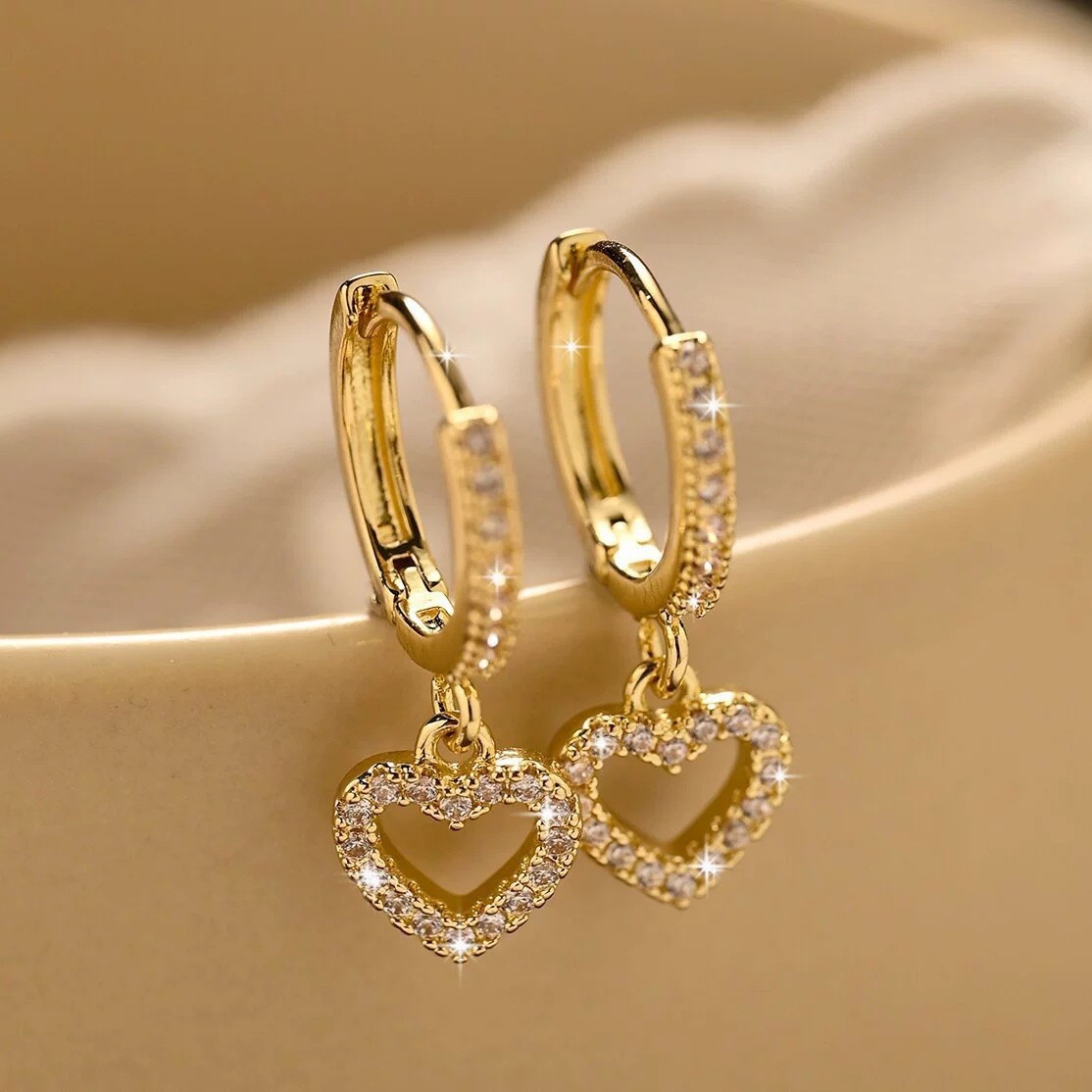 [Copper Micro-Inlaid] Cross-Border Popular Temu Zircon Earrings Heart Earrings New Women's Earrings Shein Ear Jewelry