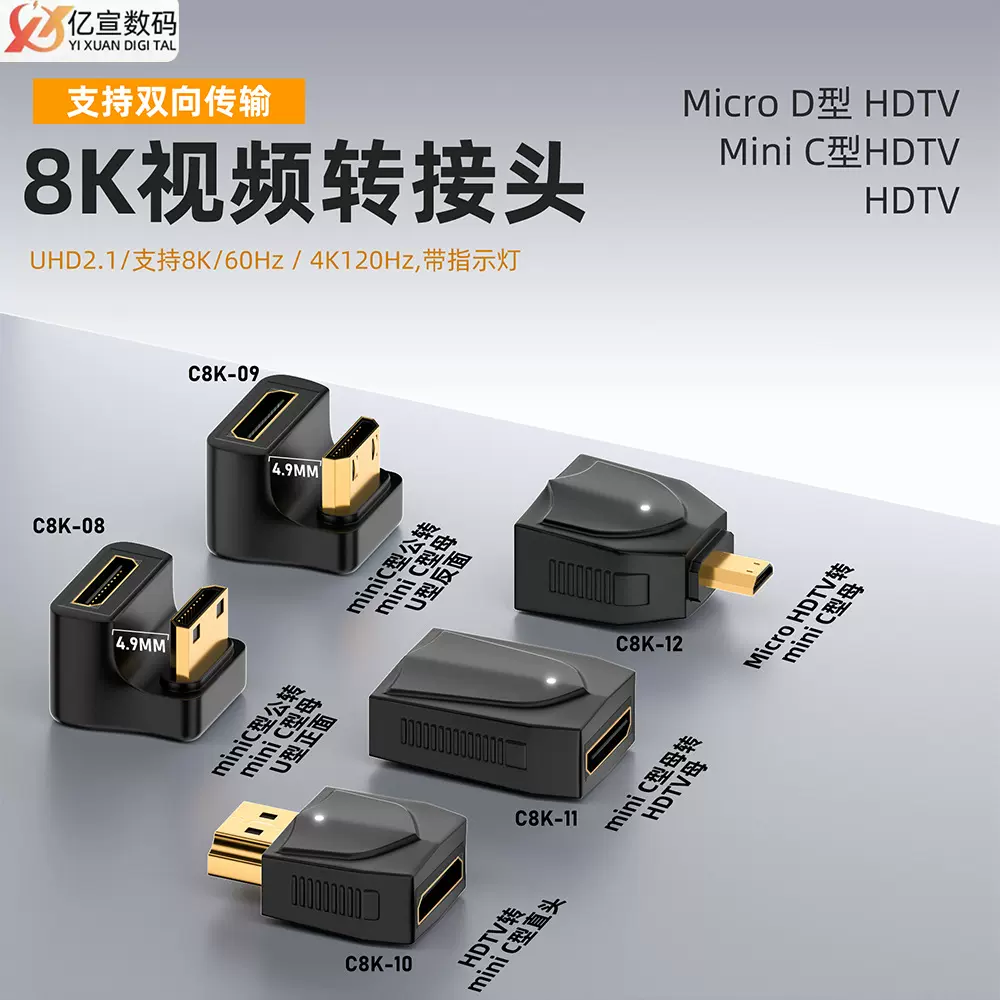 MINI HDTV母转miniHDTV公U型转接头延长功能UHD8K投影高清转换器
