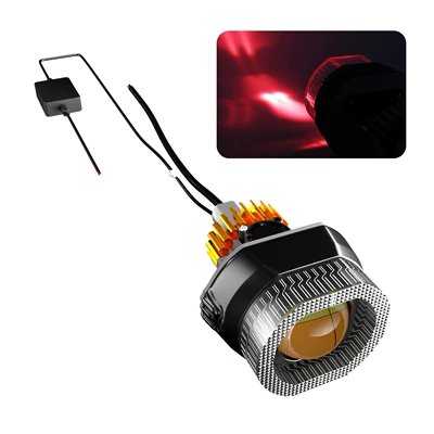 New cross-border model 3inch motorcycle headlight with fan, demon eye front light, angel eye, and colorful aperture (Motorcycle headlights, headlights) - white-yellow-red-devils-eye-iridescent-halo