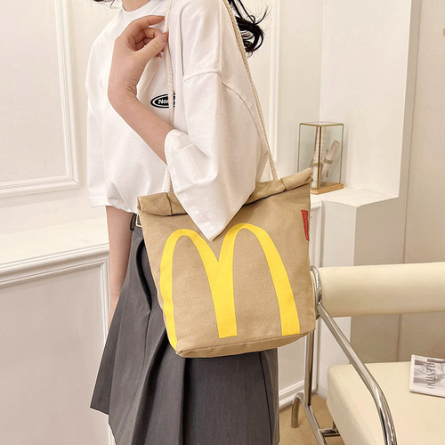 Fashion canvas bag for women McDonald's cross-body bag niche design shoulder bag printed bucket bag casual wholesale
