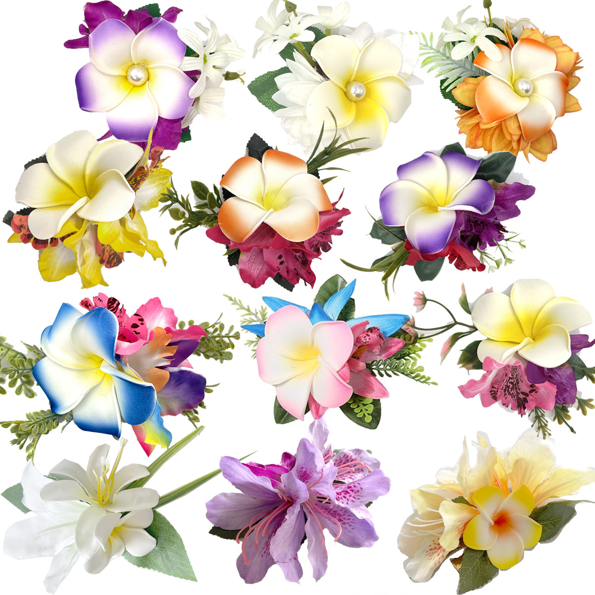 ハワイの卵の花のヘアピンタイ族の祝日のヘアピンの花の真珠のサイドクリップの女性のビーチの休暇の写真のアクセサリー