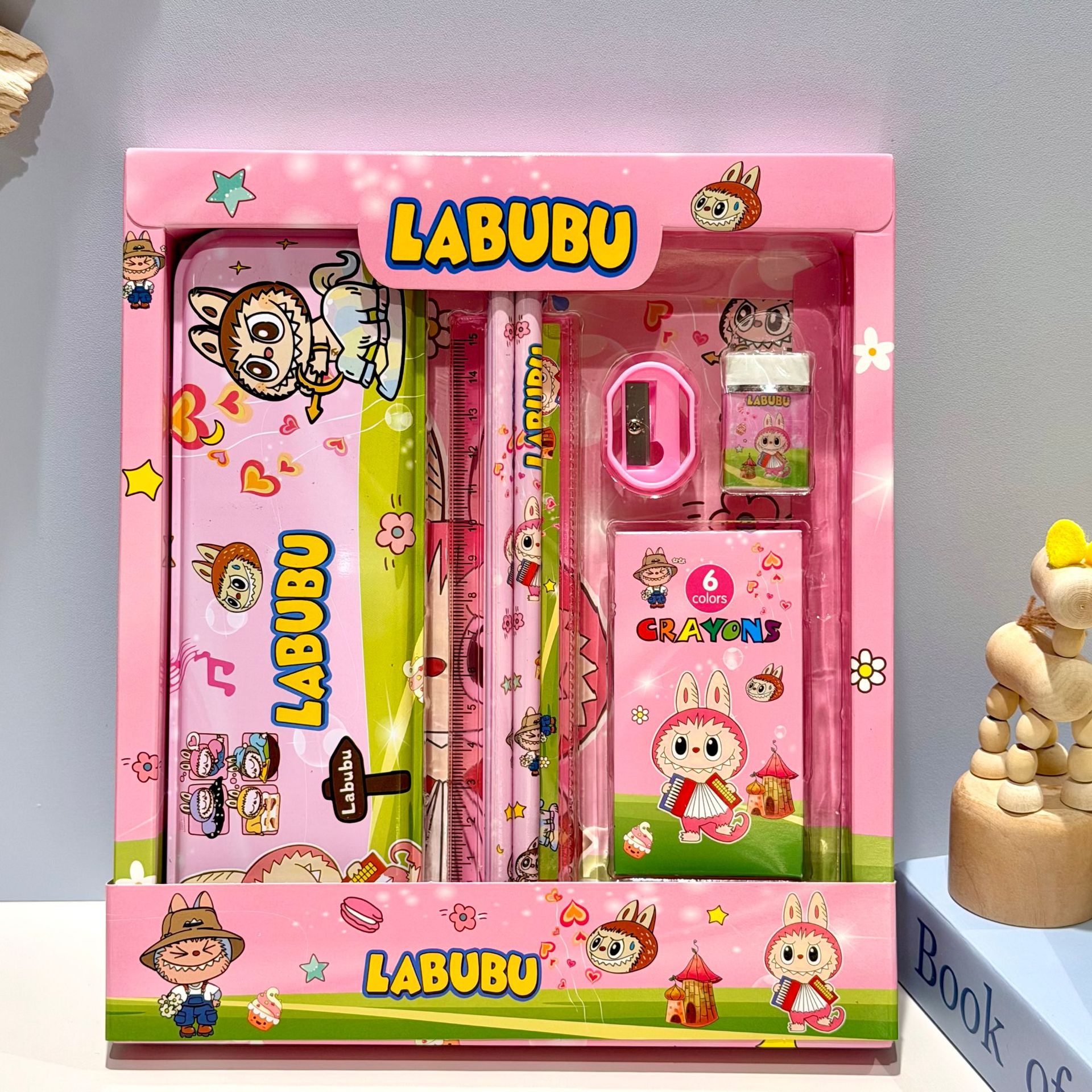 Caja de regalo de lápiz de dibujos animados, regla, cuchillo de lápiz, jardín de infantes, 1 de junio, papelería, caja de regalo