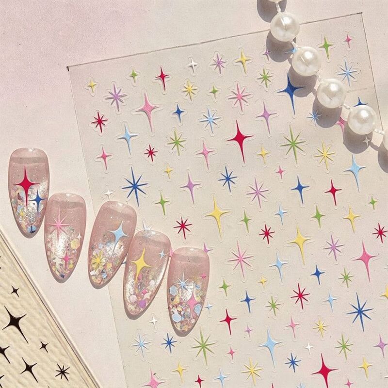 Colorful Star Nail Art Stickers Four-pointed Star Japanese Style Painted Black and White Star Adhesive Nail DIY Decorations