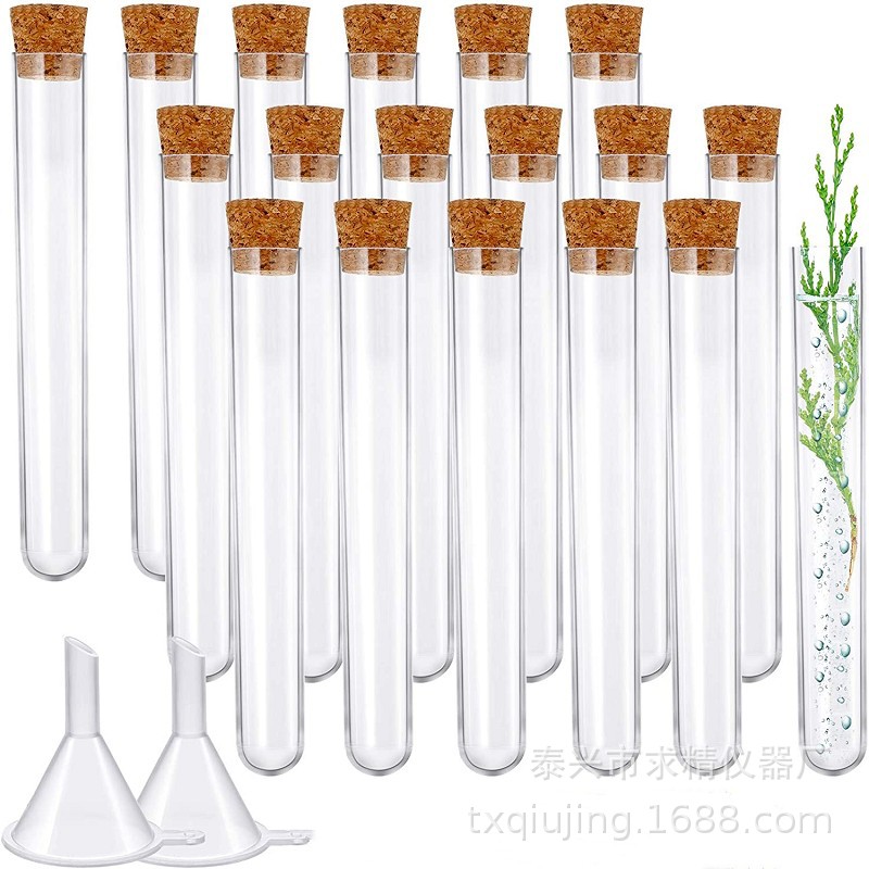 新款组合套装硬质PS塑料试管密封管别针管16*150mm带木塞配漏斗