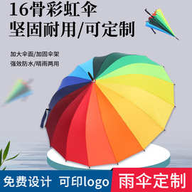 厂家直销16骨自动长柄彩虹伞保险礼品碰击布广告伞印刷加印logo伞