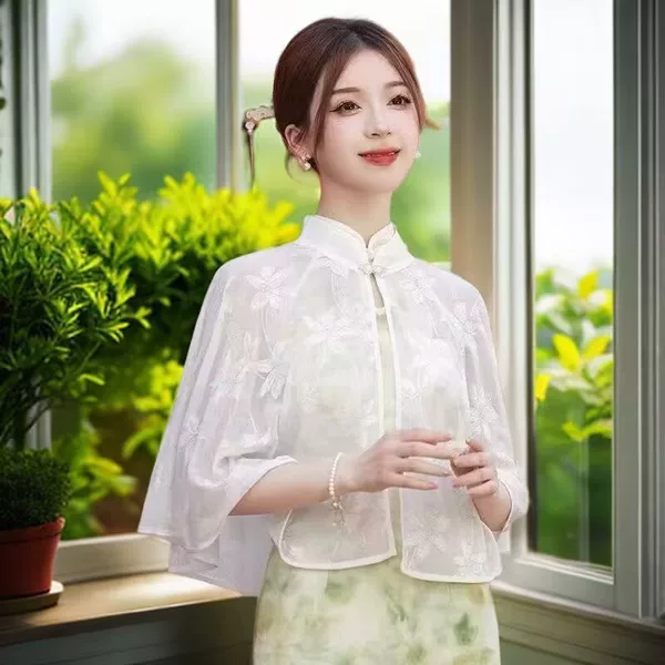 2025 Spring, Autumn and Summer New Cheongsam Shawl Sun Protection Retro Literary Easiest for Match Summer Jacket Cloak Cardigan Matching
