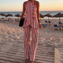 FD2302  跨境2025欧美夏季新款女装无袖长裤休闲度假风套装