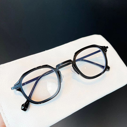 Qianai's new irregular anti-blue light glasses Korean version personalized gold glue mixed flat mirror retro myopia eye frame