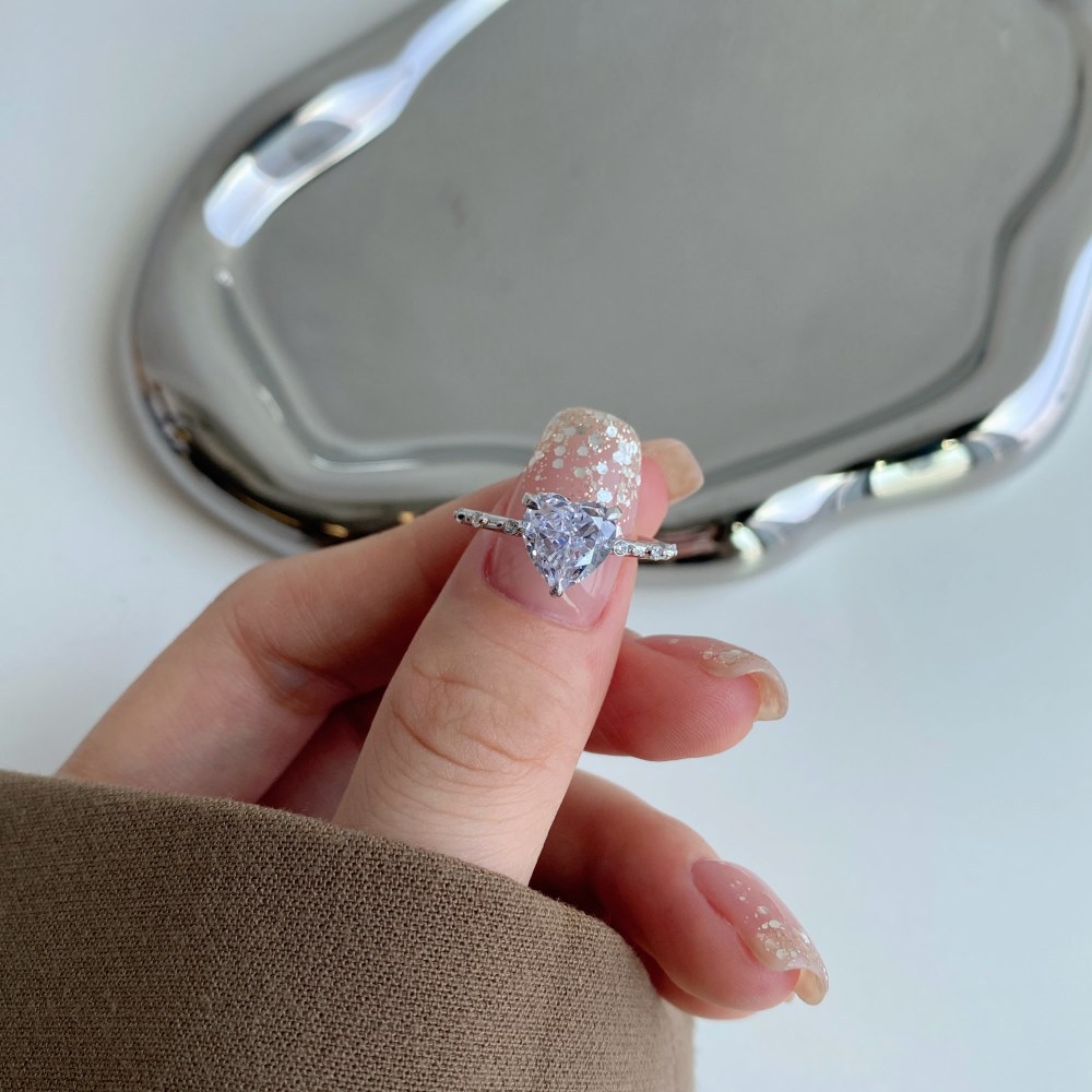 6g Weight Zircon Inlay Material Rings Classification 1 Piece Quantity Daily Occasion Sterling Silver Material Heart Shape Pattern Women'S Gender Inlay Design Fashion Style Fashion Heart Shape Sterling Silver Inlay Zircon Rings 1 Piece 6
