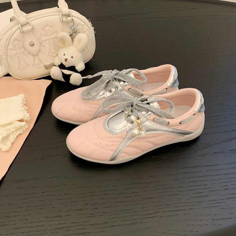 グレープママと同じスタイルが入荷しました～身長5cmアップ～厚底パールレースアップラウンドトゥカラーブロックカジュアルシューズ女性用フォレストシューズ|undefined