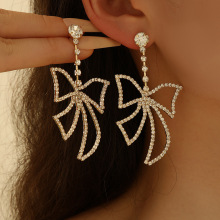 新款气质蝴蝶闪亮耳环时尚百搭奢华水钻长款流苏银针耳饰品
