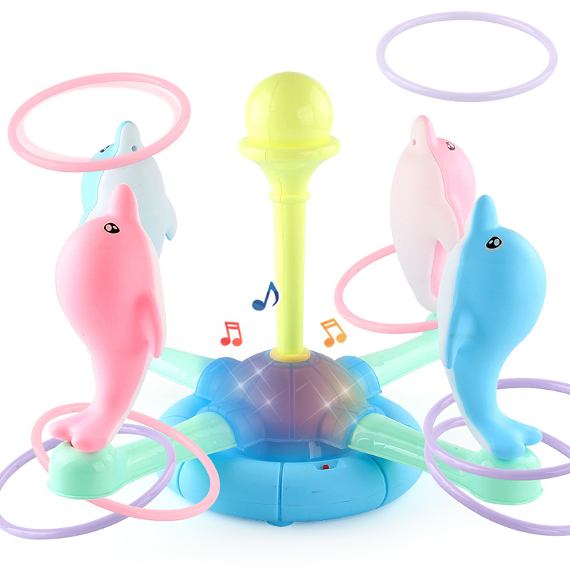 Juego de delfines eléctricos anillo de lanzamiento juego de anillo jardín de infantes bebé educación temprana padre-hijo anillo interactivo juguete