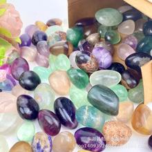 天然水晶混合萤石滚石 原石打磨抛光无孔大颗粒碎石七彩萤石摆件