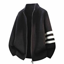 男士英伦风外贸简约潮流外套上衣时尚型男立领大码针织衫毛衣外套