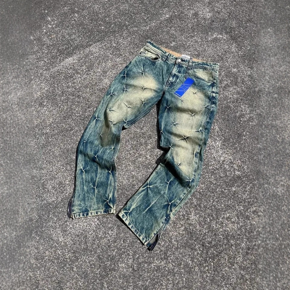 Europa y Estados Unidos transfronterizos estilo americano retro personalidad callejera hip-hop y2k lavado para hacer jeans viejos pantalones de impresión de tendencia