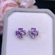 纯天然紫水晶耳钉神秘梦幻紫晶体干净水润 尺寸4mm高档s925银镶嵌