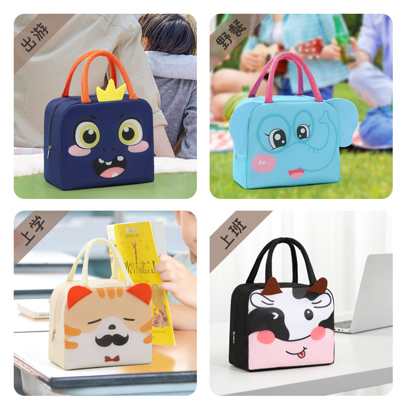 Bolsa de almuerzo de animales tridimensionales portátil con bolsas de aislamiento térmico de arroz. Estudiantes de dibujos animados que van al trabajo y van a la escuela con bolsas de arroz.