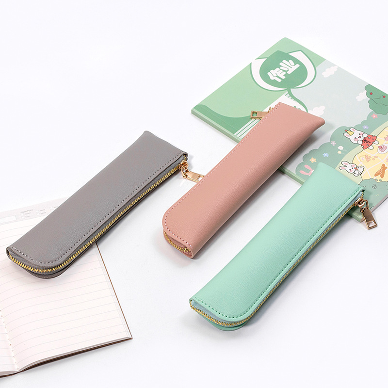 Simple caja de lápiz de cuero de color sólido estilo coreano retro estudiante de gran capacidad caja de lápiz caja de papelería niños y niñas bolsa de papelería