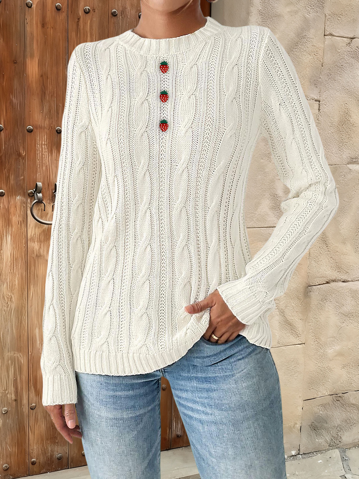 Bow Patchwork Round Neck Pullover Simple Bottoming Woven Sweater 18 Bow Patchwork Round Neck Pullover Simple Bottoming Woven Sweater