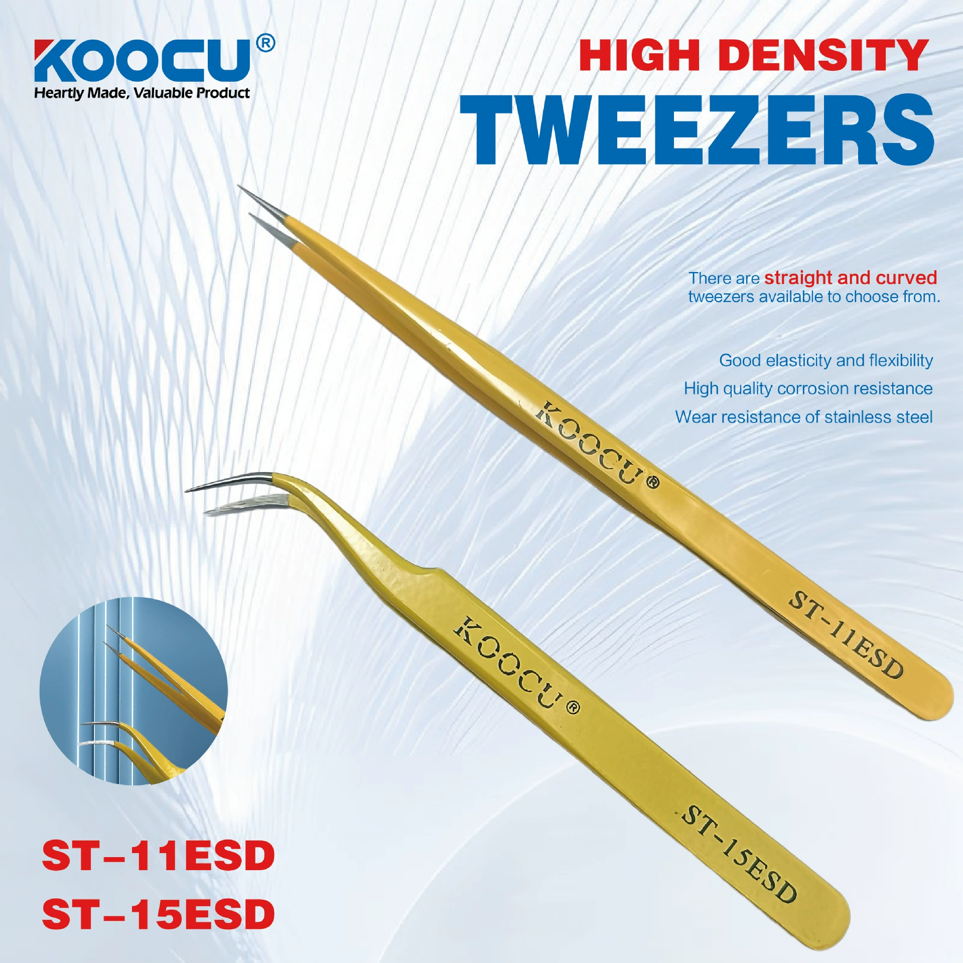 Набор пинцетов KOOCU с изогнутым кончиком высокой точности, изготовленные из специальной нержавеющей стали, устойчивой к коррозии и термостойкой, с особо острыми кончиками для ремонта мобильных телефонов.