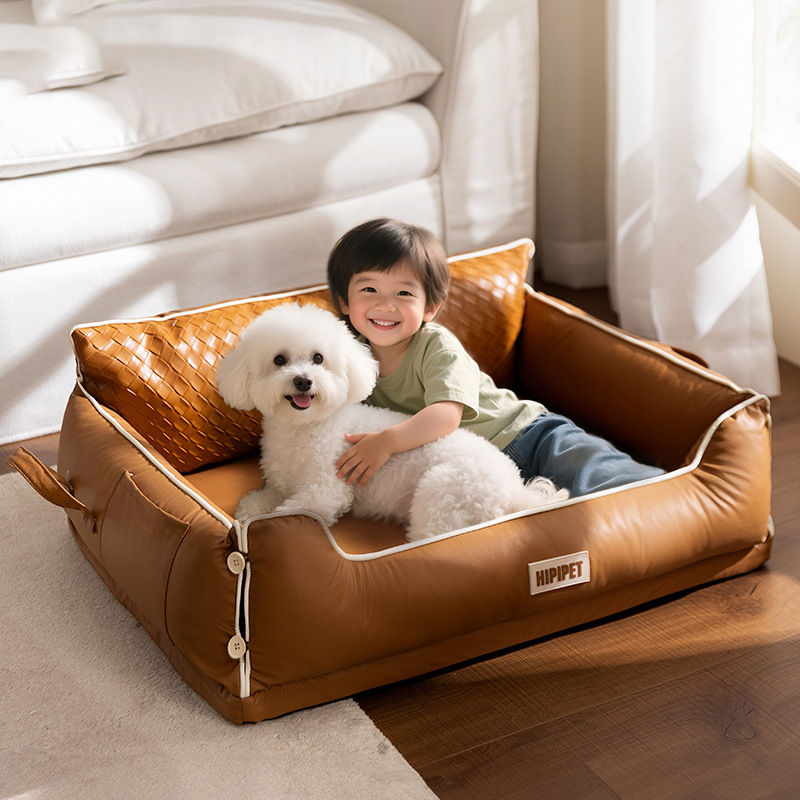Cama cuadrada para perros y gatos con respaldo de látex para todas las estaciones, impermeable y resistente a las manchas, colchoneta para dormir para mascotas.