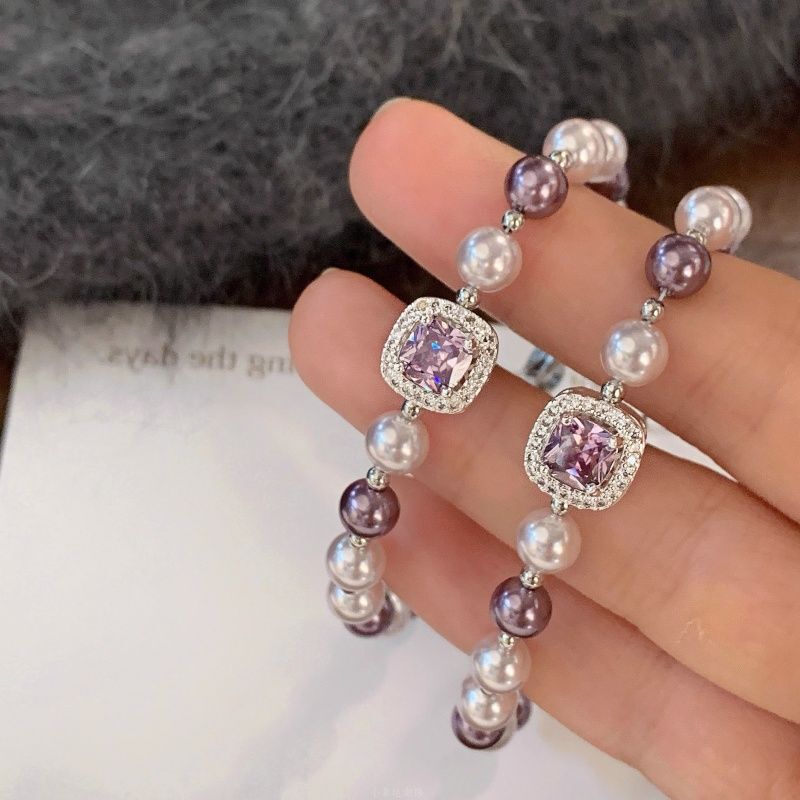 Purple Romance ~ Amethyst Sugar Cube Mixed Color Pearl Bracelet 2025 New High-End Elegant Adjustable Bracelet