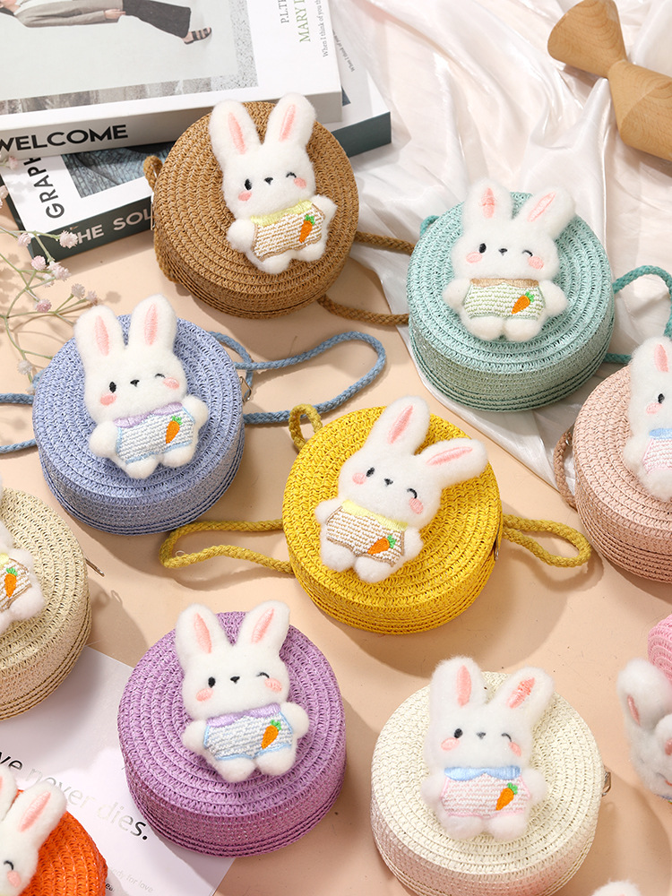 64g Weight Weave Fashion Element Zipper Closure Type Single Shoulder Strap Strap Type Straw Bag Bags Type Casual, Holiday Occasion Straw Material Animal, Cartoon Pattern Spring&Summer Season Kid'S Gender Cute Style Round, Heart-shaped Shape Kid'S Straw Animal Cartoon Cute Weave Round Heart-shaped Zipper Straw Bag 6