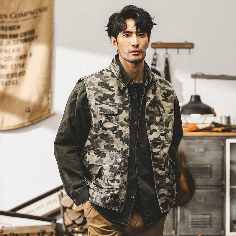 American-style Retro Heavy Camouflage Jacket Jacket Men's Autumn Outdoor Functional Loose Ami Kaji Workwear Vest Men's