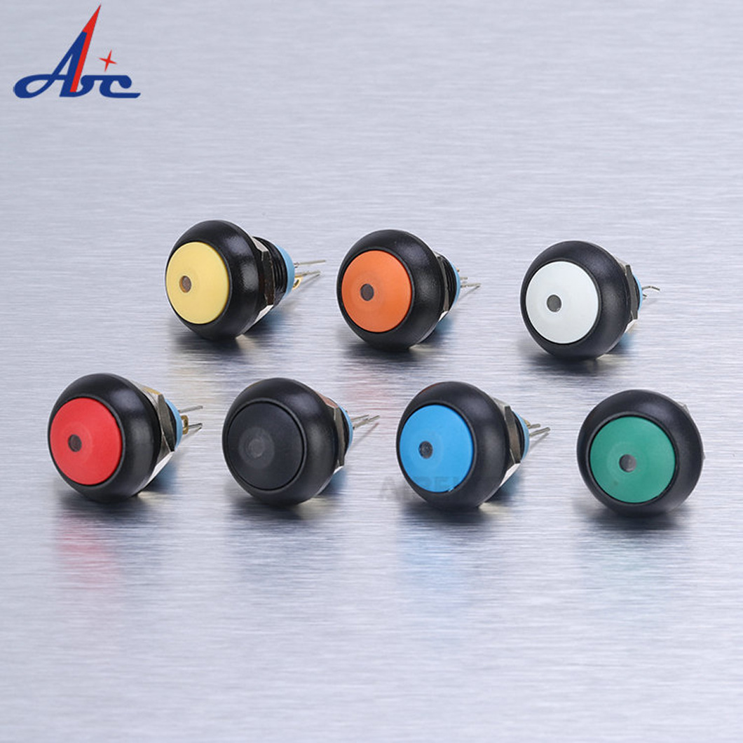 跨境新款 12mm圆形塑料头防水开关按钮 自复位点式LED灯按钮开关