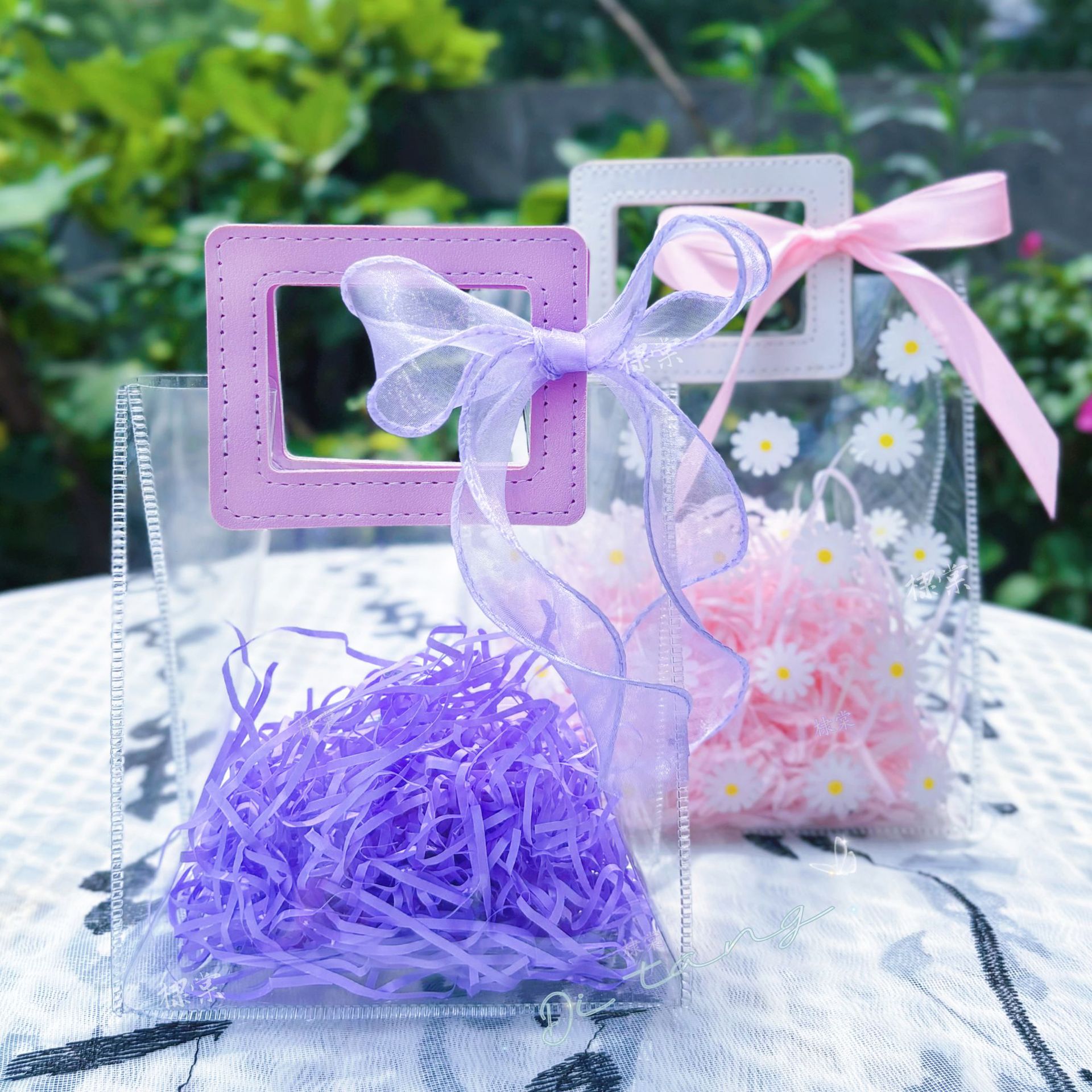 情人节小清新伴手礼袋紫色套装太阳花小雏菊礼品袋pvc透明手提袋