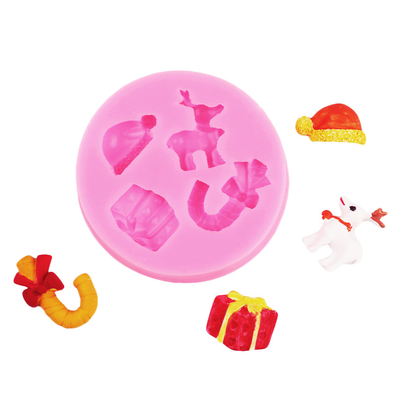 4 piezas pastel molde decoración Navidad vacaciones regalo ELK caramelo sombrero hornear molde de silicona hecho a mano jabón Decoración