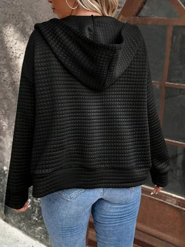 2024 Amazon European and American Autumn/Winter Waffle Hooded Pull-Over Long-Sleeve Sports Shirt Casual Zipper Jacket Outerwear