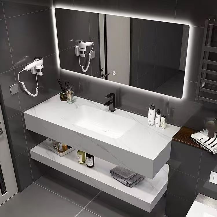 Hotel-Style Double-Layer Slate Seamless Basin Integrated Bathroom Cabinet Wash Basin Cabinet Combination Bathroom Wash Basin