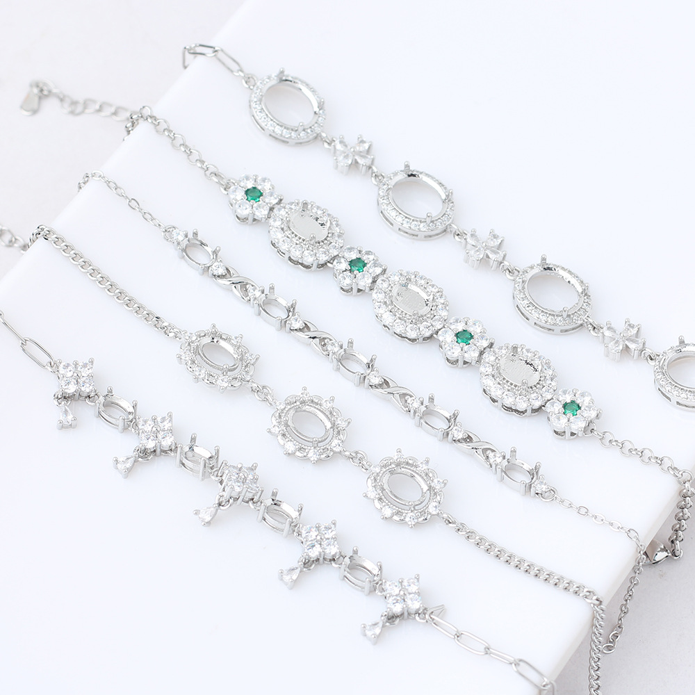 Oval Bracelet Empty Holder Multi-Size Copper Electroplated Imitation S925 Silver Inlaid with Colored Diamond Crystal Bracelet for Women Versatile